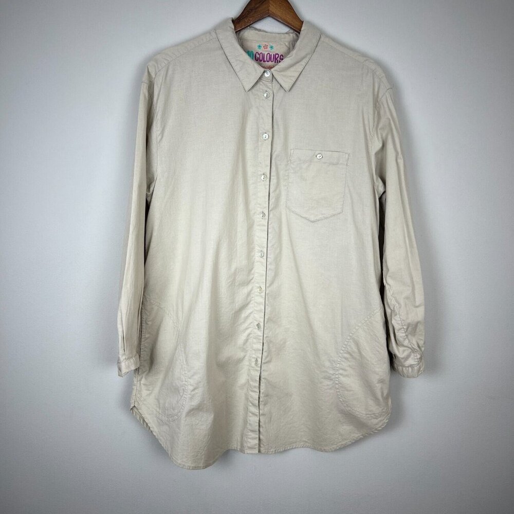 GUDRUN SJODEN 10 Colours Tunic Top Womens Medium Beige Button Up Front Lagenlook